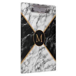 Porte-bloc Monogramme Porte - bloc avec marbre blanc noir