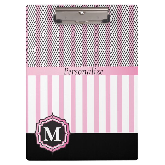 Porte-bloc Monogramme rose, blanc et noir (Devant)