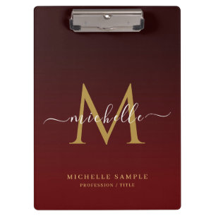 Porte-bloc Monogramme rouge noir or calligraphie personnalisé