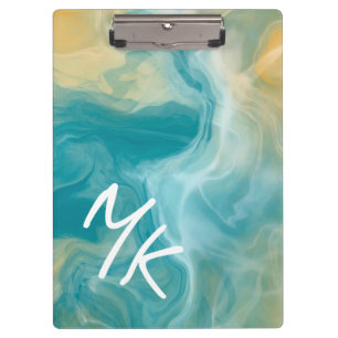 Porte-bloc Monogramme Sandy Brown Ocean Blue Fluid Art