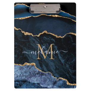 Porte-bloc Monogramme Votre nom Marine Blue Gold Marble Porte