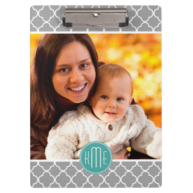 Porte-bloc Monographie de votre photo Gray Quatrefoil Mint Mo (Devant)