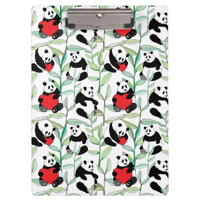Porte-bloc motif avec de beaux pandas avec des coeurs (Devant)