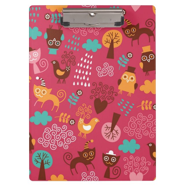 Porte-bloc Motif avec les oiseaux et les chats mignons (Devant)