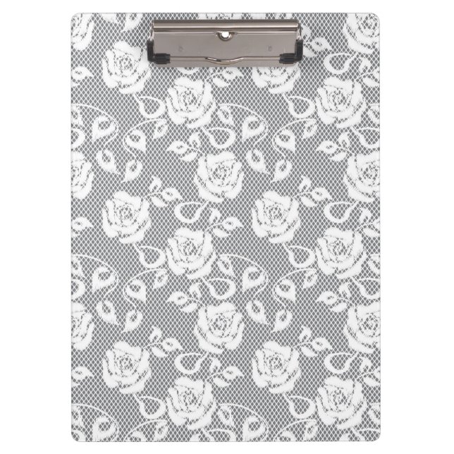 Porte-bloc Motif blanc de dentelle sur l'arrière - plan gris (Devant)