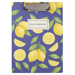 Porte-bloc Motif citron bleu aquarelle personnalisé