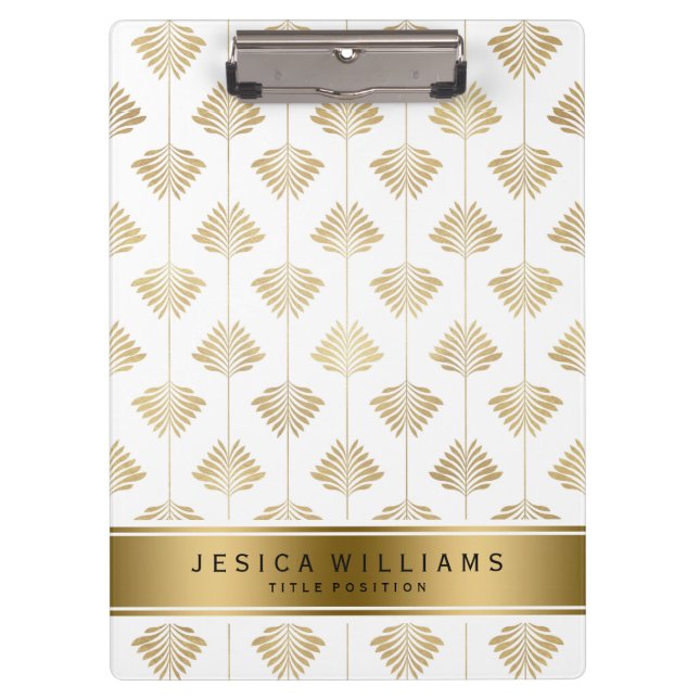 Porte-bloc Motif de feuilles Art déco or et blanc (Devant)