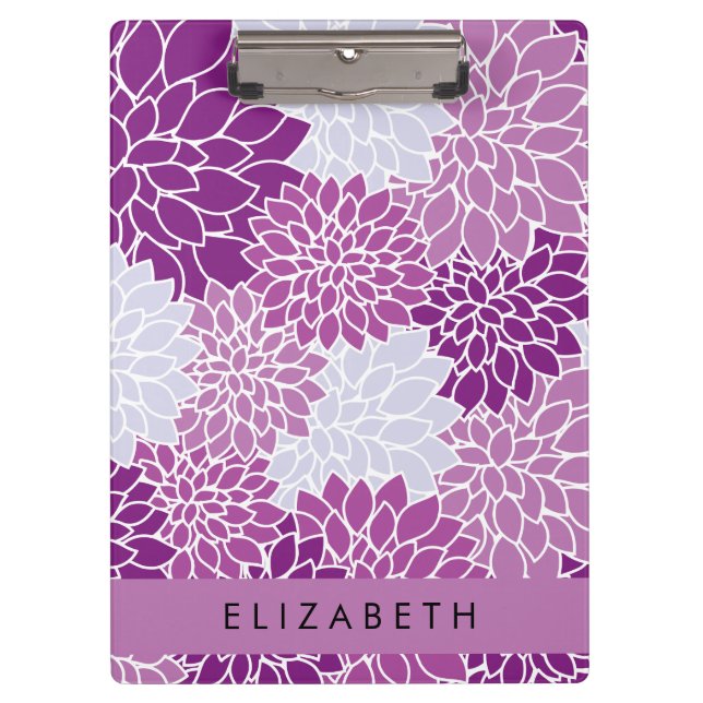 Porte-bloc Motif De Fleurs, Dahlia Violet, Votre Nom (Devant)