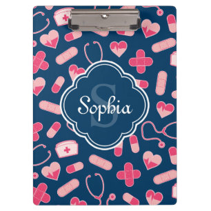 Porte-bloc Motif de soins infirmiers rose et bleu avec Monogr