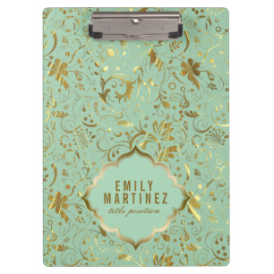 Porte-bloc Motif De Tissu Vert Et Or Floral Mint