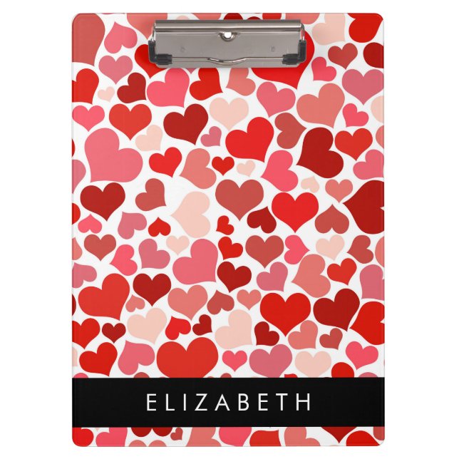Porte-bloc Motif Des Coeurs, Coeurs Rouges, Amour, Votre Nom (Devant)
