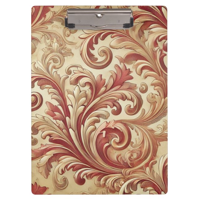 Porte-bloc Motif doux rouge et or Damask (Devant)
