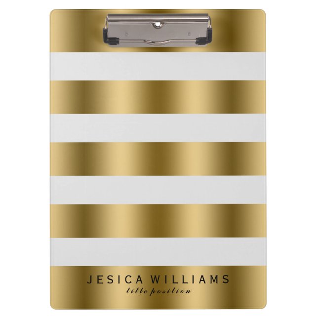 Porte-bloc Motif élégant moderne Gold & White Stripes (Devant)