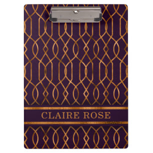 Porte-bloc Motif en treillis or violet géométrique chic