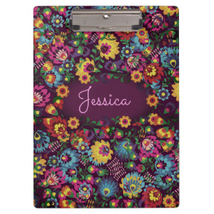 Porte-bloc Motif floral coloré et occupé violet personnalisé