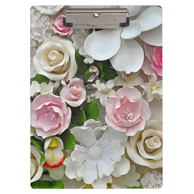 Porte-bloc Motif floral rose et blanc (Devant)