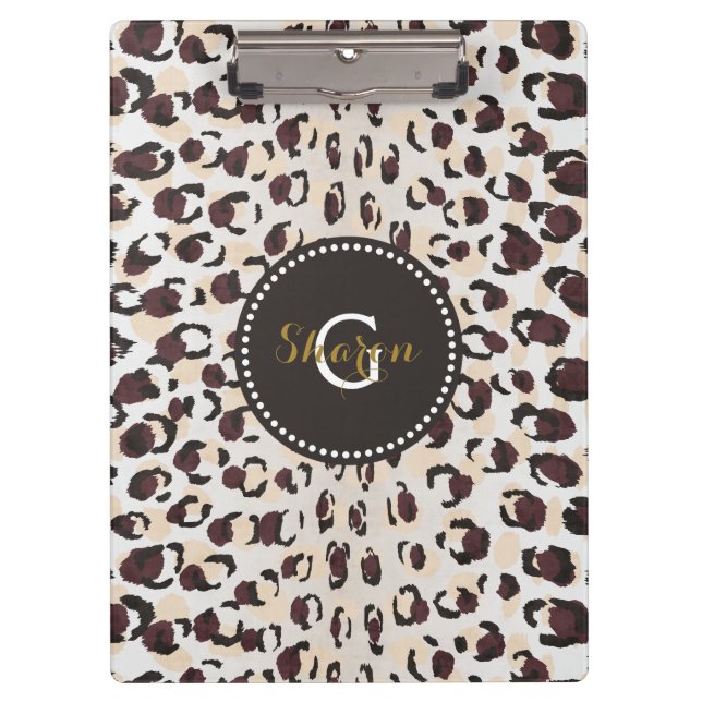 Porte-bloc Motif moderne chic brun cheetah imprimé monogramme (Devant)