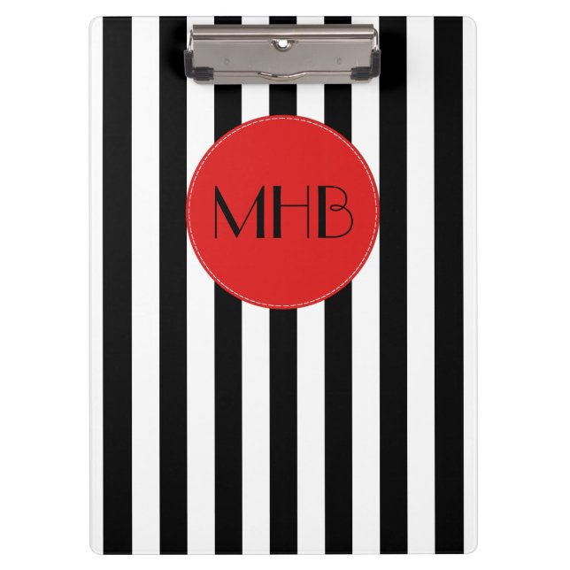 Porte-bloc Motif rayé noir et blanc, Monogramme (Devant)