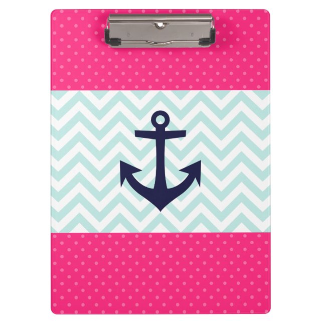 Porte-bloc Motif rose nautique d'ancre de Chevron de menthe (Devant)