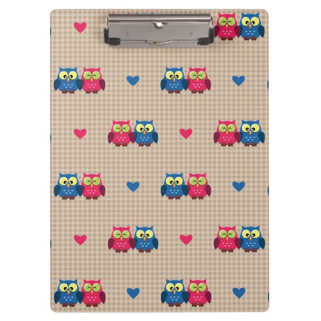 Porte-bloc Motif vérifié avec des hiboux d'amour (Devant)