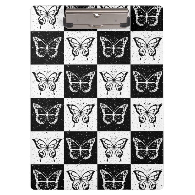 Porte-bloc Noir blanc À damiers conception papillon (Devant)