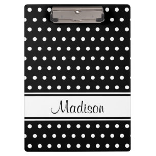 Porte-bloc Noir blanc Polka Dot Stripe Nom du script