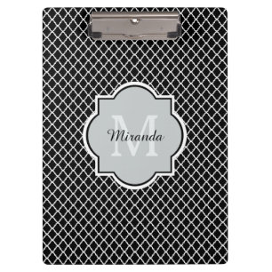 Porte-bloc Noir et blanc moderne Quatrefoil Nom monogramme