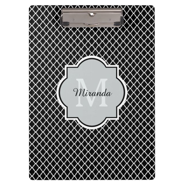 Porte-bloc Noir et blanc moderne Quatrefoil Nom monogramme (Devant)