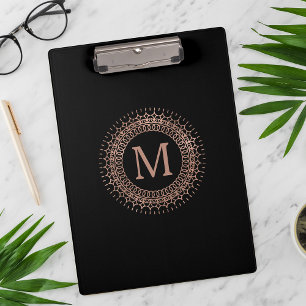 Porte-bloc Noir et monogramme rose de médaillon d'or de Faux