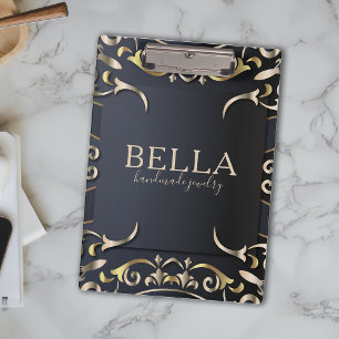 Porte-bloc Noir et Or Luxe Chic Baroque Nom d'entreprise