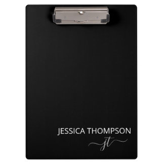 Porte-bloc Noir moderne Simple Script Girl Monogramme Nom