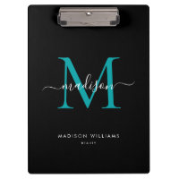 Noir Turquoise Monogramme vert Élégant Nom de scri