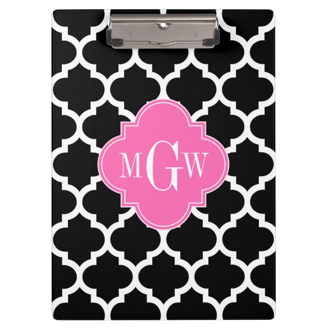 Porte-bloc Noir Whal Marocain #5 Hot Rose #2 Nom Monogramme (Devant)