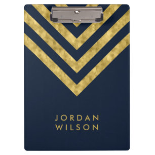 Porte-bloc Nom Bleu Élégant Faux Gold Chevron