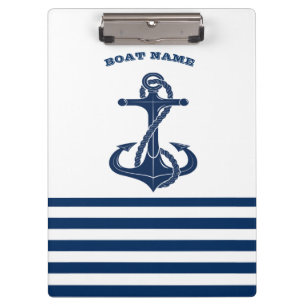 Porte-bloc Nom de bateau nautique, ancre Rayures bleues et b