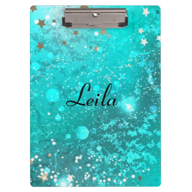 Porte-bloc Nom de la Parties scintillant turquoise Blue Spark (Devant)