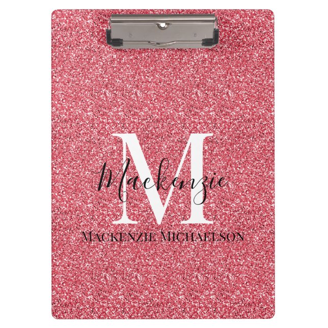 Porte-bloc Nom du monogramme de la Parties scintillant rouge  (Devant)