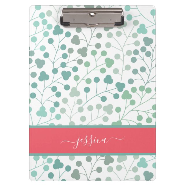 Porte-bloc Nom du script de motif floral vert moderne (Devant)