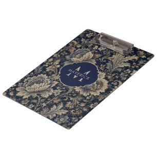 Porte-bloc Nom initial sur motif textile botanique Navy Gold