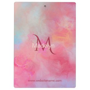 Porte-bloc Nom personnalisé + Encre rose à monogramme aquarel