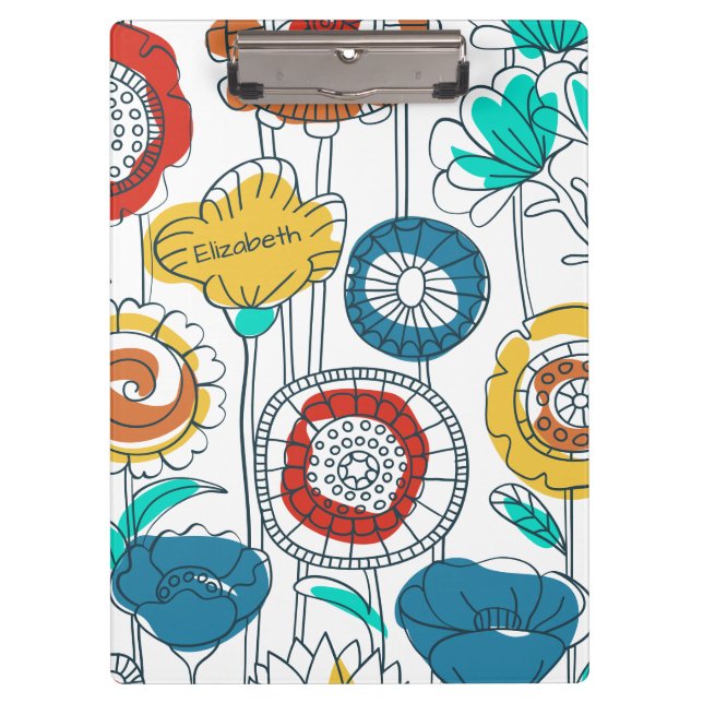Porte-bloc Nom personnalisé mignon Abstrait Fleurs modernes M (Devant)