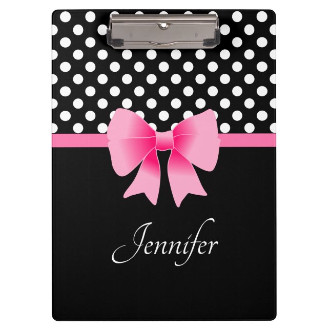Porte-bloc Nom Pink Ribbon Noir & Blanc Pois (Devant)