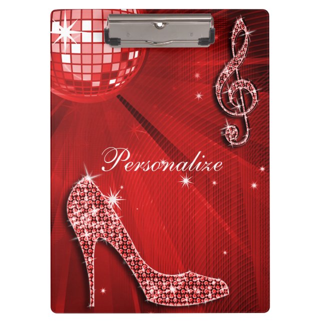 Porte-bloc Note rouge scintillante de musique et talon stylet (Devant)