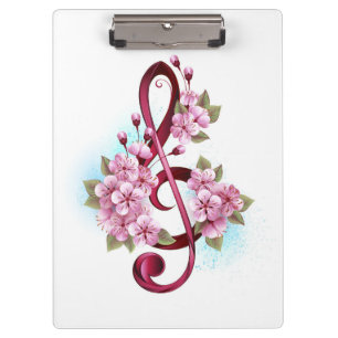 Porte-bloc Notes de clef musicale en treble avec des fleurs S