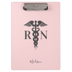 Porte-bloc Nurse RN Médicale Blush Rose Caduceus Personnalisé