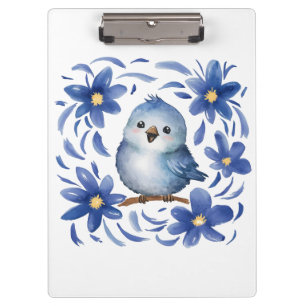 Porte-bloc Oiseau bleu avec des fleurs