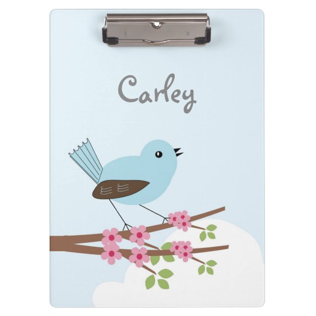 Porte-bloc Oiseau bleu dans l'arbre en fleurs Cute personnali (Devant)