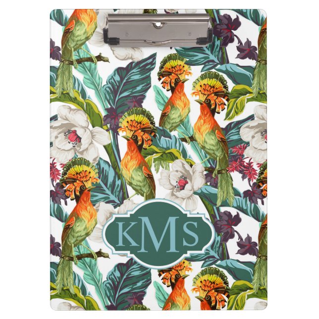 Porte-bloc Oiseau et monogramme exotique du motif de fleur | (Devant)