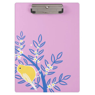 Porte-bloc Oiseau jaune illustré sur un Arrière - plan rose