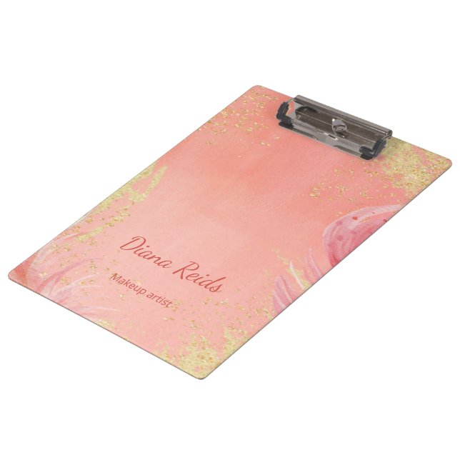 Porte-bloc Or rose pailleté nom personnalisé (Incliné)